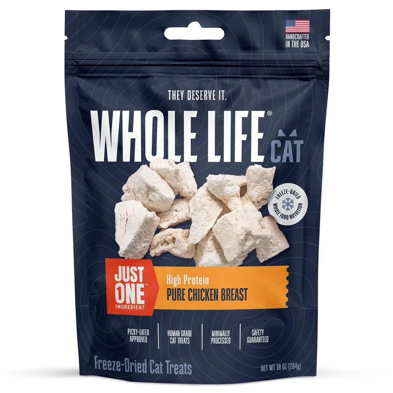 Whole Life Cat Just One Poulet – Friandises lyophilisées pour chat, haute protéine, topper alimentaire, fabriqué aux États‑Unis – 10 oz