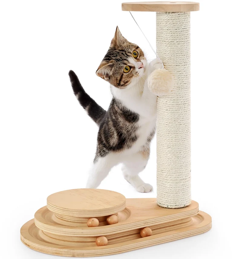 Made4Pets Grattoir pour Chat – Poteau Sisal, Balle Pendante et Piste à 3 Niveaux