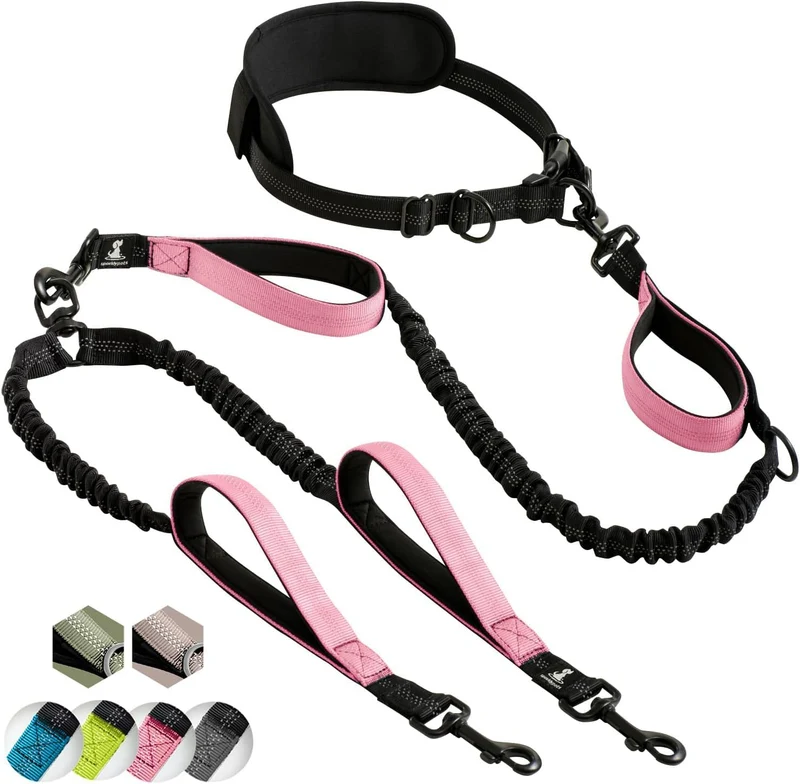 SparklyPets Laisse Double Mains Libres – Pour Deux Chiens (Moyenne/Grande), Poignées Rembourrées, Réflective, Anti-Enchevêtrement