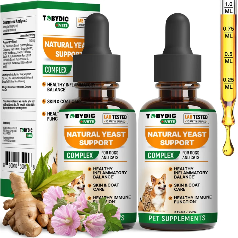 TOBYDIC - Remède naturel infection levures pour chats et chiens | Apaise démangeaisons et irritations (2×60 ml)