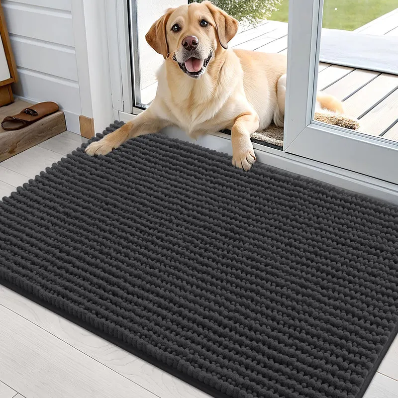 OLANLY Tapis de porte pour chien 36x24 – Chenille ultra absorbante et antidérapante – Gris foncé