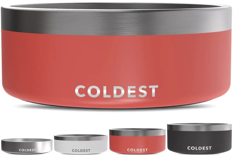 Bol pour chien The Coldest Water – Acier inox anti-rouille, 3 couches isolantes, anti-fuite et antidérapant (64 oz, rouge cramoisi)