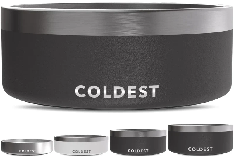 Bol Chien The Coldest Water — Inox triple-paroi, anti-fuite et anti-glisse, 64 oz, noir stealth