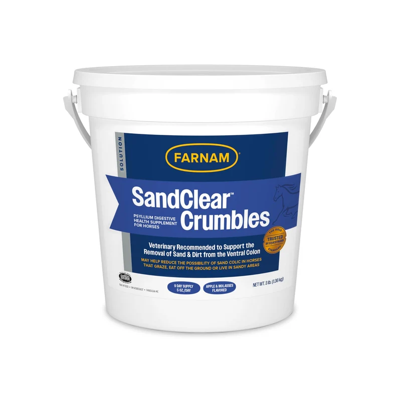 Farnam SandClear Psyllium Crumbles pour chevaux – Aide potentielle à l’élimination du sable et soutien digestif – Saveur pomme et mélasse – 3 livres