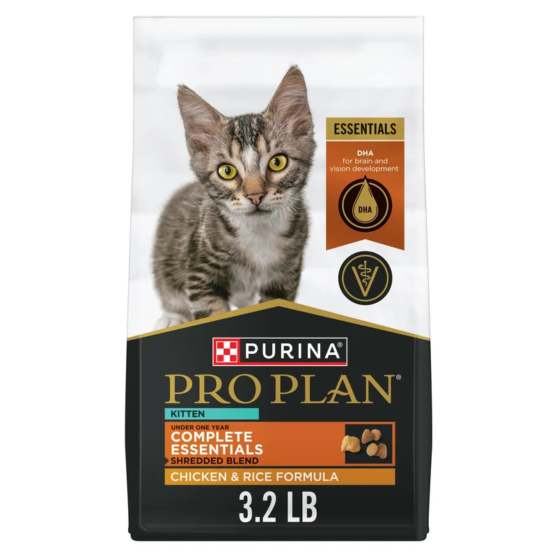 Purina Pro Plan Chaton – Formule Essentiels Complets Déchiquetées au Poulet et Riz, Croquettes Sèches, Sac 3,2 lb