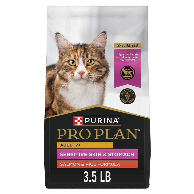 Purina Pro Plan – Sensibilité de la peau et estomac pour chat senior, saumon et riz, 1,6 kg
