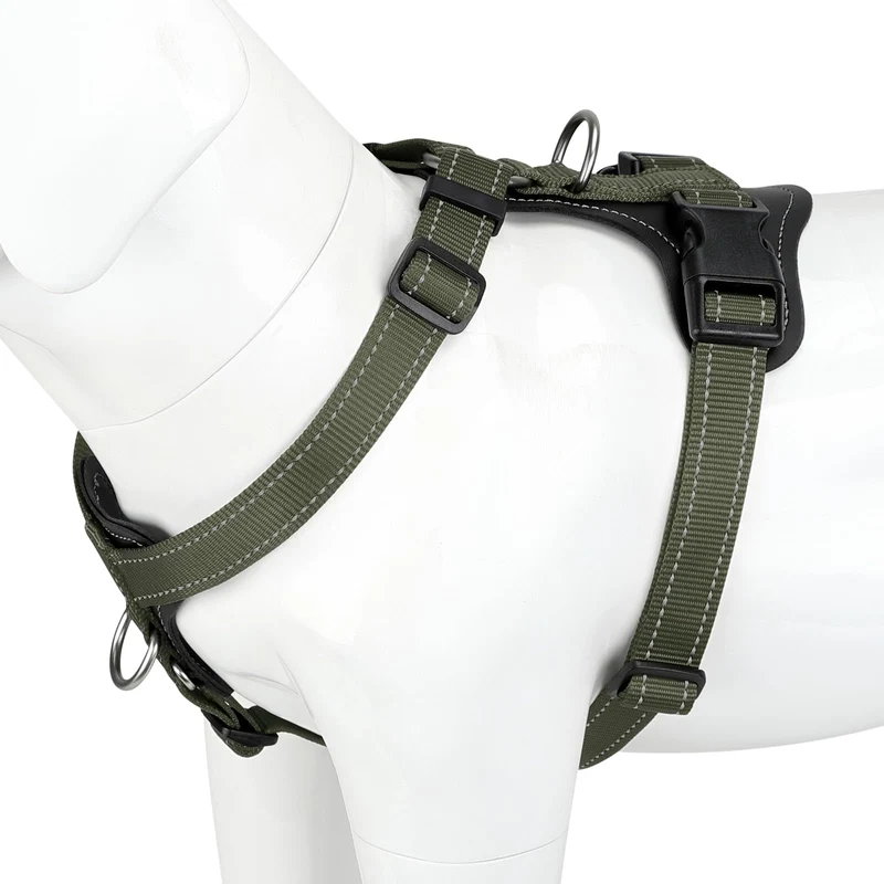 PLUTUS PET Harnais Anti-Traîne Réglable avec Accents en Cuir – Réfléchissant, Vert Ranger, Taille L