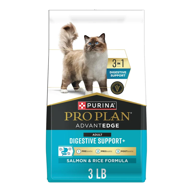 Purina Pro Plan AdvantEDGE Soutien Digestif Plus - Croquettes pour chat adulte au saumon et riz, sac de 1,36 kg