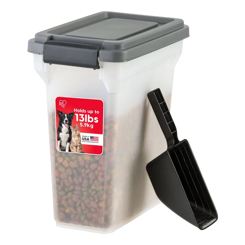 IRIS USA Conteneur Nourriture Animaux Hermétique – 13 lb, Doseur 2 Tasses, Sans BPA (gris foncé)