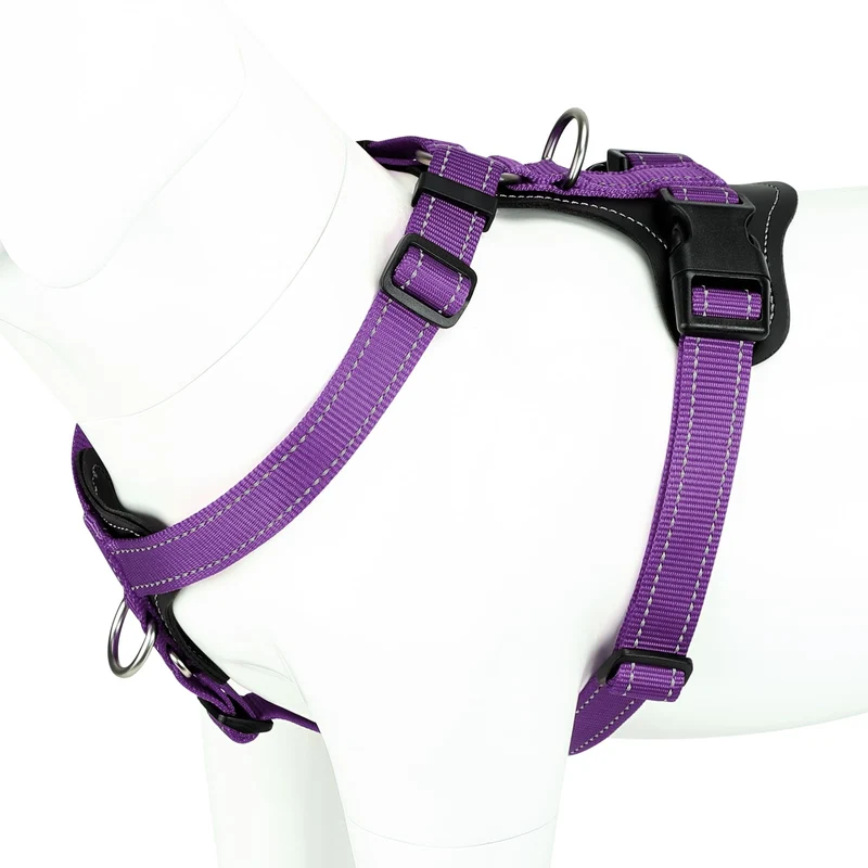 Harnais Plutus Pet Anti-Tir Réglable avec Accents Cuir – Réfléchissant Violet (L)