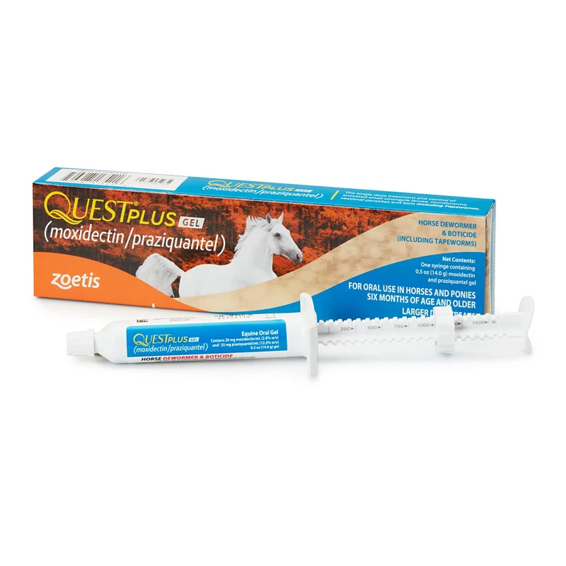 Zoetis Quest Plus Gel — Déparasitage équestre (Moxidectine/Praziquantel) 0,5 oz avec seringue Sure-Dial