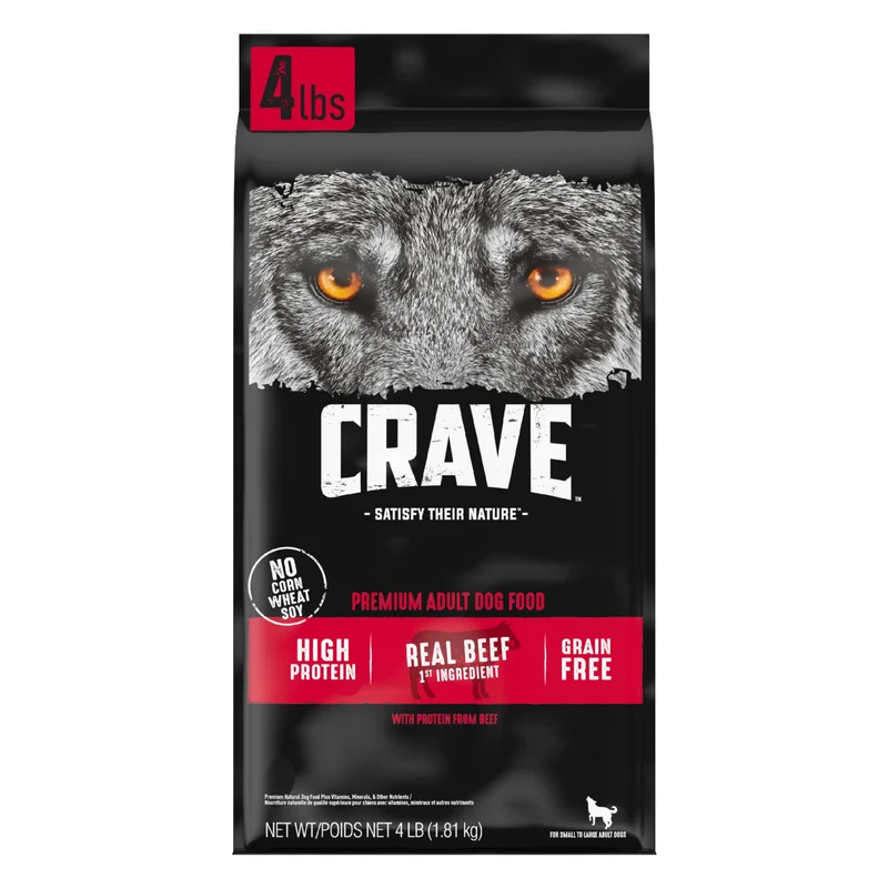 CRAVE Croquettes Sans Céréales Haute Protéine pour Chien Adulte — Boeuf, Sac 4 lb
