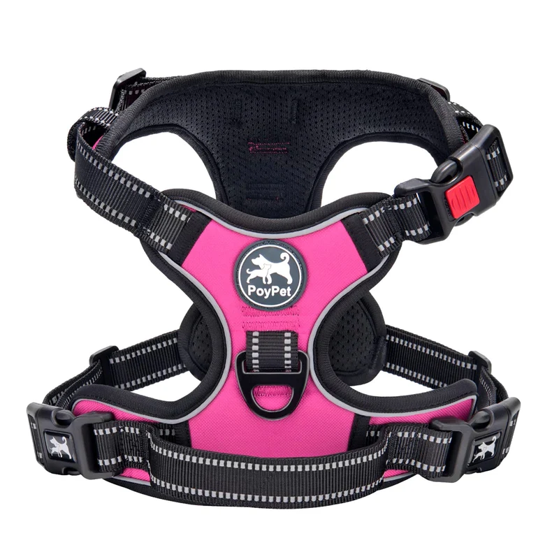 PoyPet Harnais Chien Sans Tir – Attache Avant Réfléchissante, Doux Rembourrage, Réglable (Rose, S)