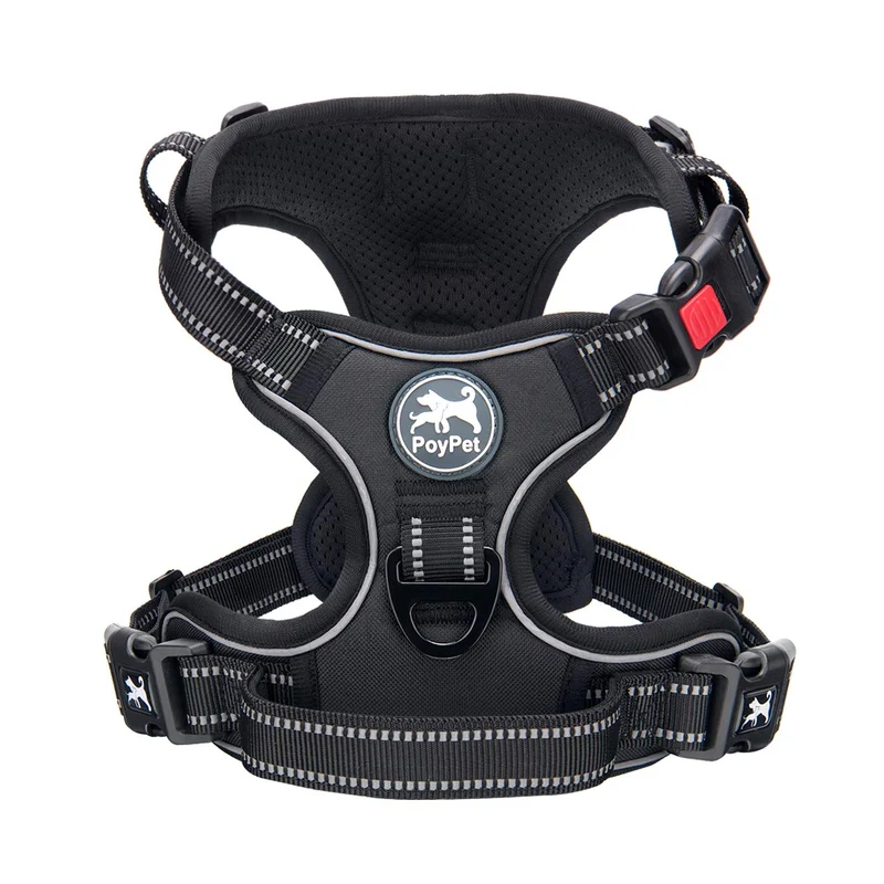 Harnais sans tirage PoyPet pour chien – Harnais frontal réfléchissant, réglable et confortable (Noir, L)