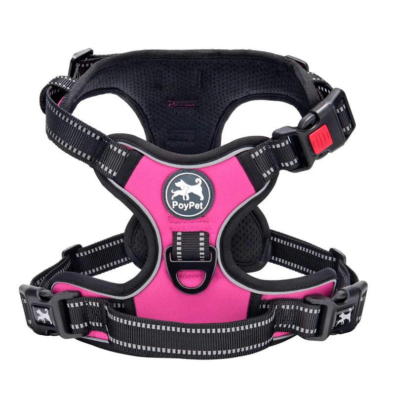Harnais anti-tirage PoyPet pour chien – Clip avant, réfléchissant, ajustable (Rose, Taille L)