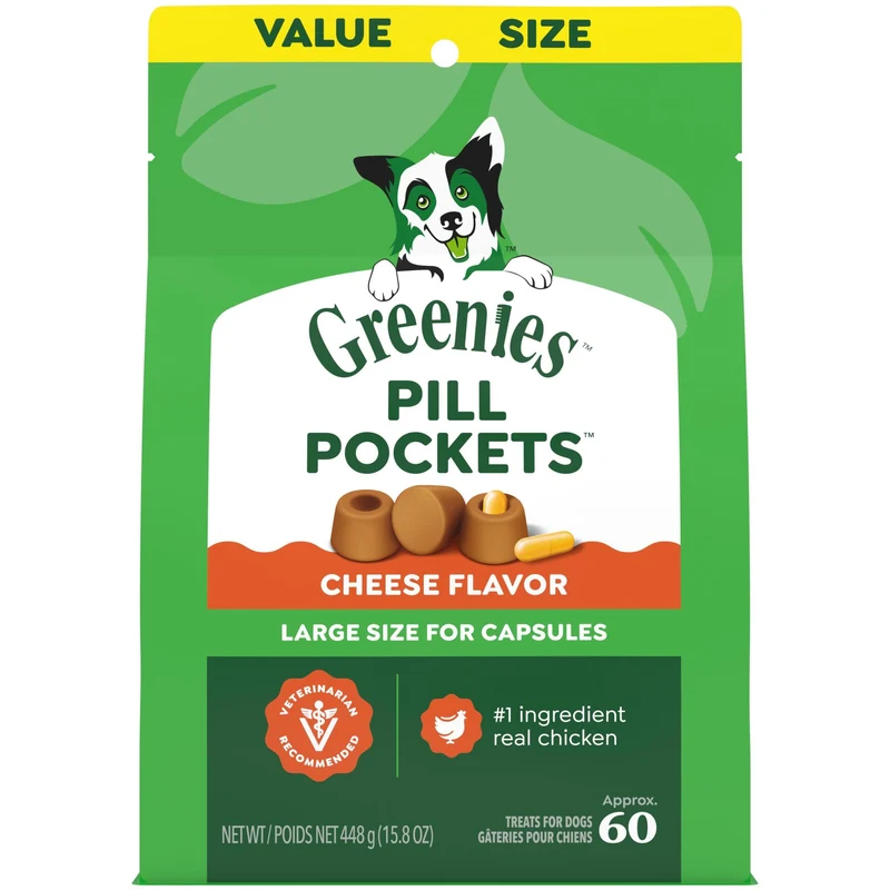 Greenies Pill Pockets pour Chien - Grand Format, Friandise pour Capsule Médicamenteuse, Saveur Fromage, 15,8 oz