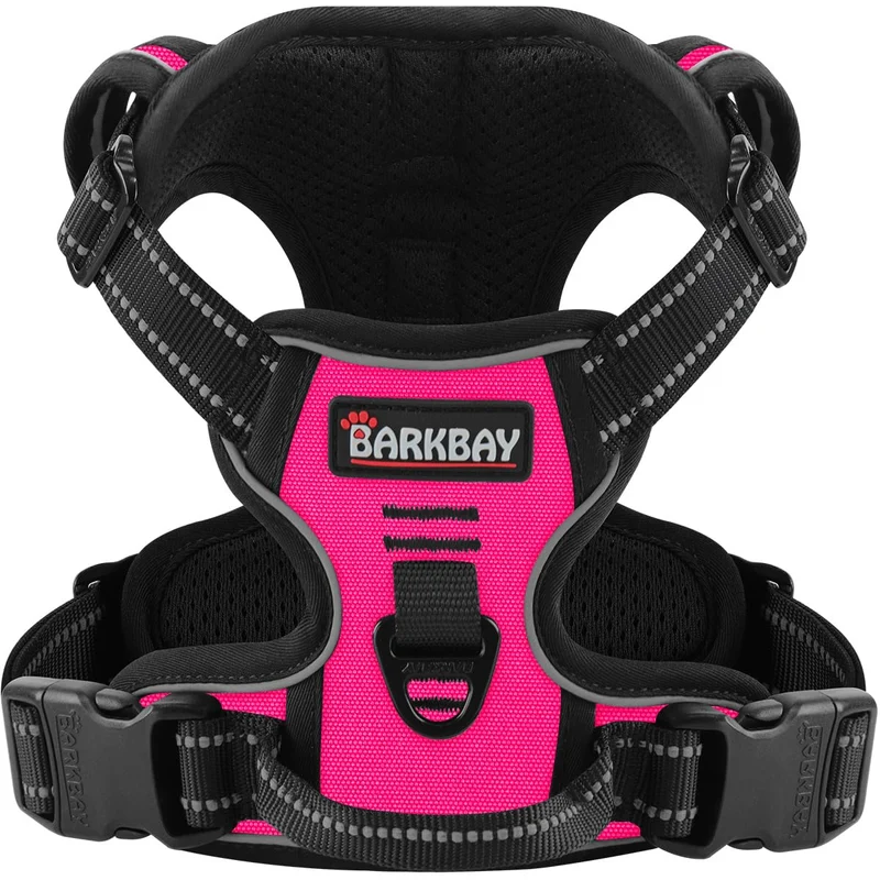 BARKBAY Harnais Anti-Tirage pour Chien – Réglable, Oxford, Réfléchissant 3M, Rose, Taille L