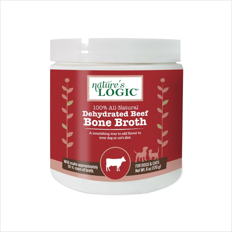 Nature's Logic Bouillon d'Os de Bœuf Déshydraté — Accompagnement Alimentaire 100% Naturel pour Chiens et Chats — Sans Gluten — Riche en Glucosamine et Chondroïtine — 6 oz (170 g)
