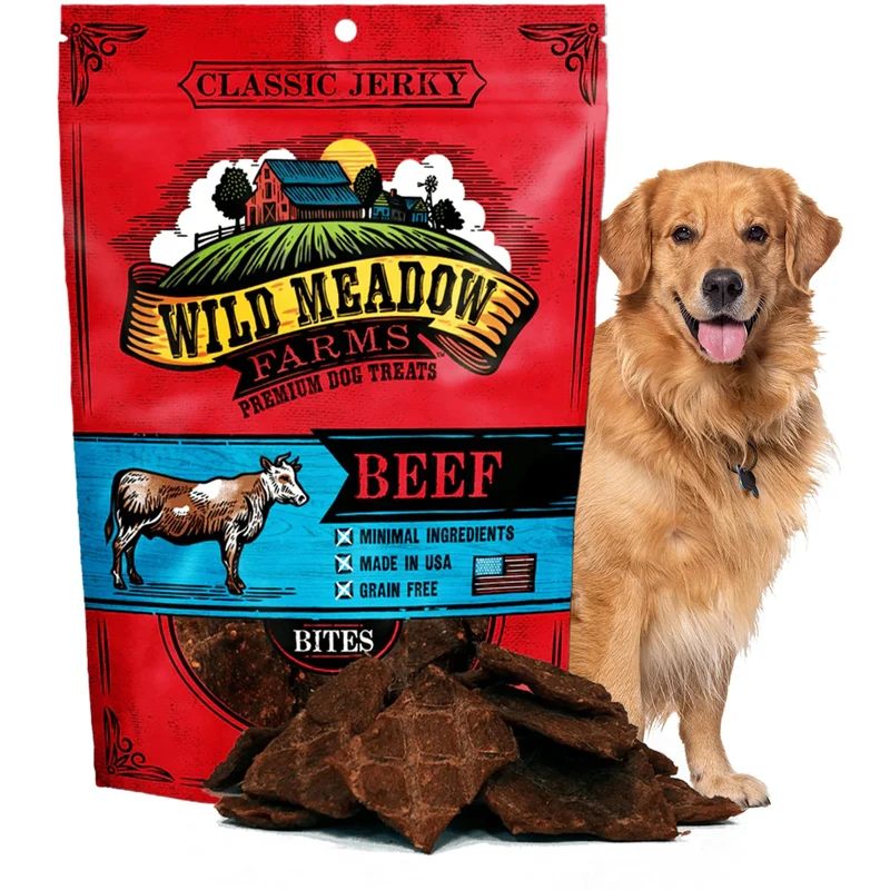 Wild Meadow Farms - Bouchées Jerky Classiques au Boeuf pour Chiens, Sans Céréales, Naturelles, 3,5 oz