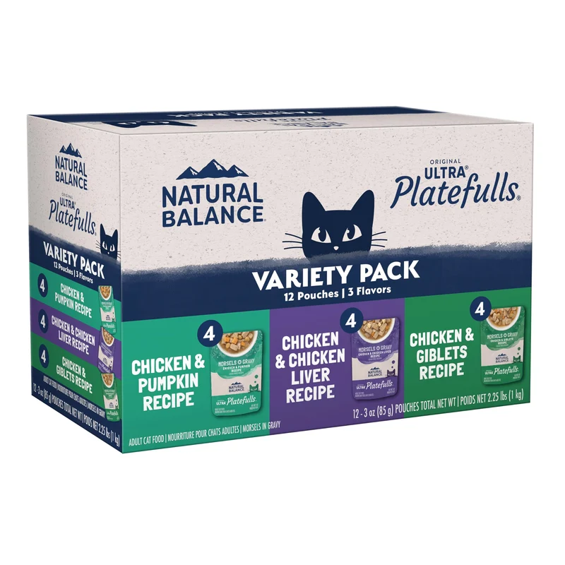 Natural Balance Platefulls Pack Variété – Morceaux de Poulet en Sauce pour Chat, Lot de 12, 3 onces