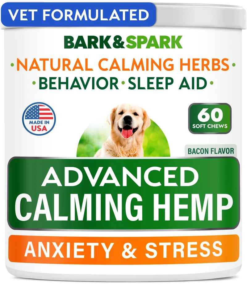 BARK&SPARK Friandises Calmantes pour Chiens – Chanvre + Mélatonine – Sommeil et Calme – USA – 60 pièces