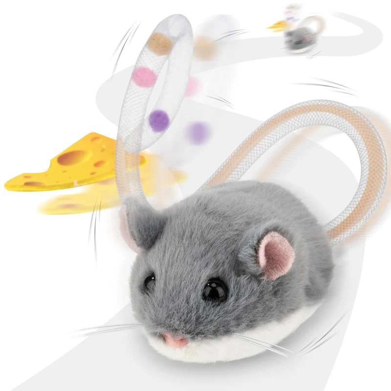 Migipaws MigiMouse : Jouet Chat 360° Roulant, Sifflement Réaliste et Rechargeable Gris
