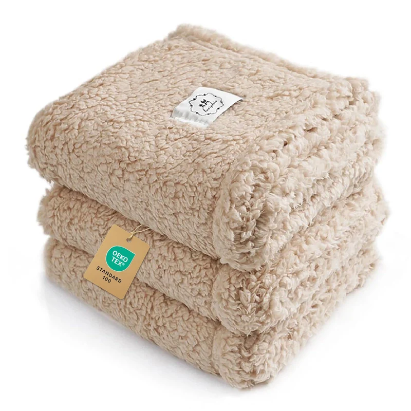 Luciphia – Pack de 3 Couvertures Apaisantes pour Animaux en Microfibre + Sherpa Beige Petit 60×40 cm
