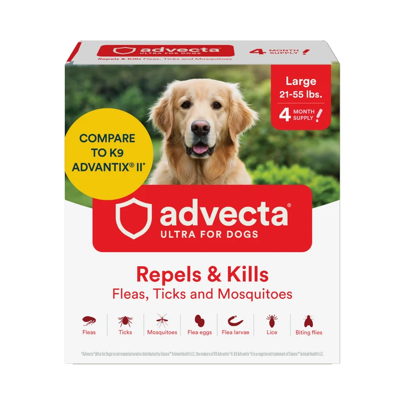 Advecta Ultra — Prévention Puces et Tiques pour Chiens (Grand Chien 21–55 lb) – Traitement Topique Étanche, 4 Mois