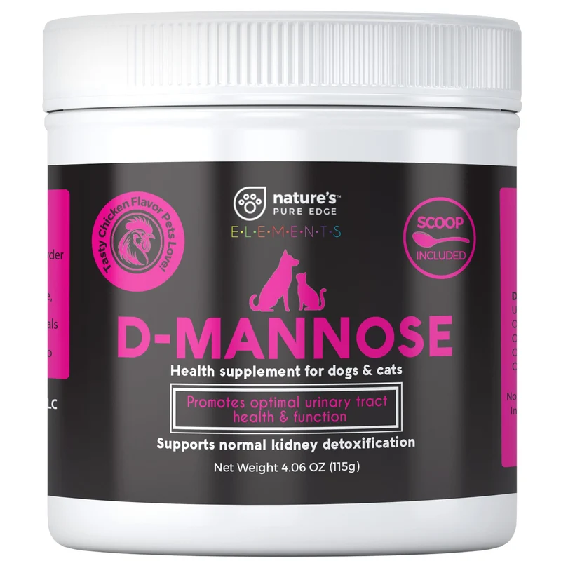 Nature's Pure Edge D-Mannose – Supplément poulet pour chiens et chats — Traitement immédiat et préventif des infections urinaires et des calculs rénaux | 115 g