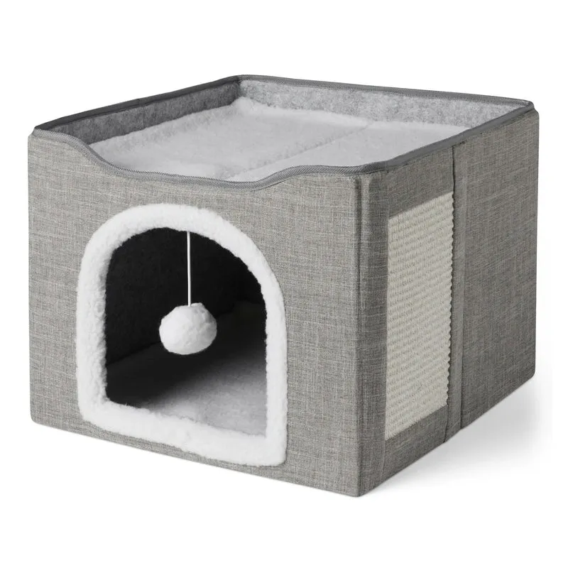 Amazon Basics Maison pour Chat 1 Étage – Condo pliable avec grattoir sisal gris