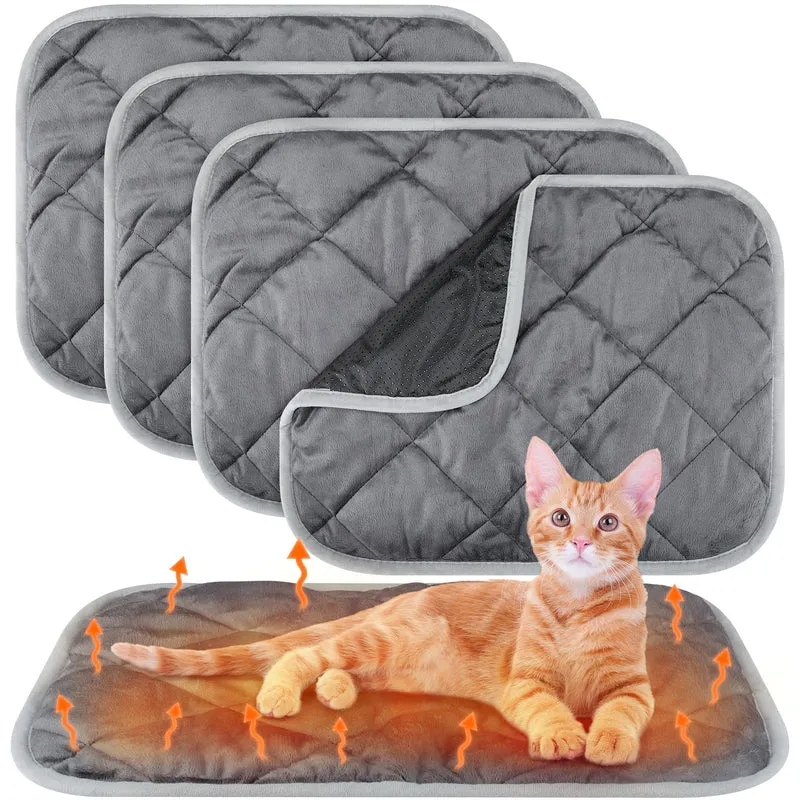 Clysee – Lot de 4 Tapis Chauffants pour Animaux (40 x 50 cm / 16 x 20 po) – Gris, Doux et Lavables, Sans Électricité