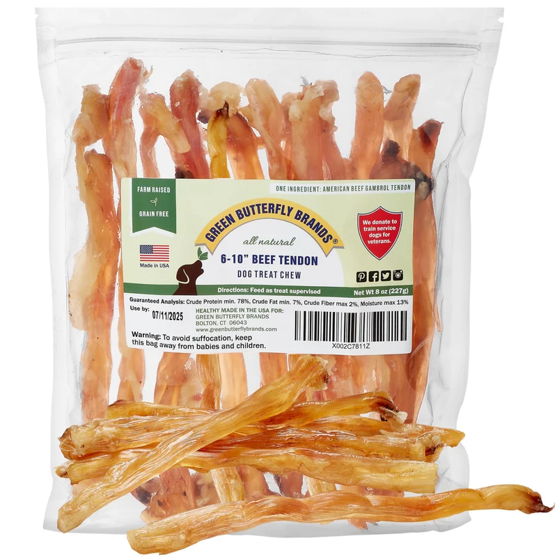 Green Butterfly Brands Tendons de Bœuf pour Chiens – Fabriqué aux États-Unis, Sans Céréales, 8 onces
