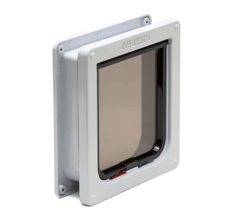 Cat Mate Porte-chat 4 Voies à Verrouillage avec Garniture Trim Mable — Porte sécurisée 2 pouces (50 mm), UPVC/Bois/Mur, Blanc