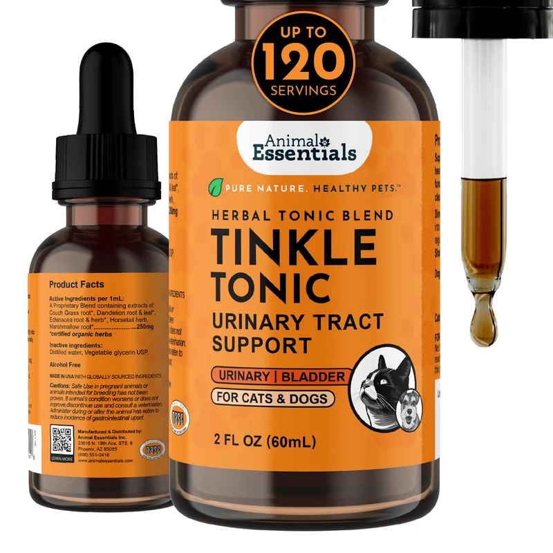 Animal Essentials Tinkle Tonic – Soutien Urinaire pour Chiens et Chats, Supplément Rénal Naturel, Sans Alcool, 2 oz