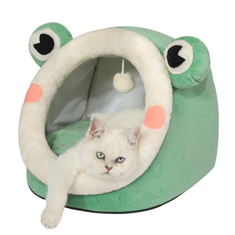 Jiupety Igloo Chat – Nid Velours Vert Grenouille, Taille M