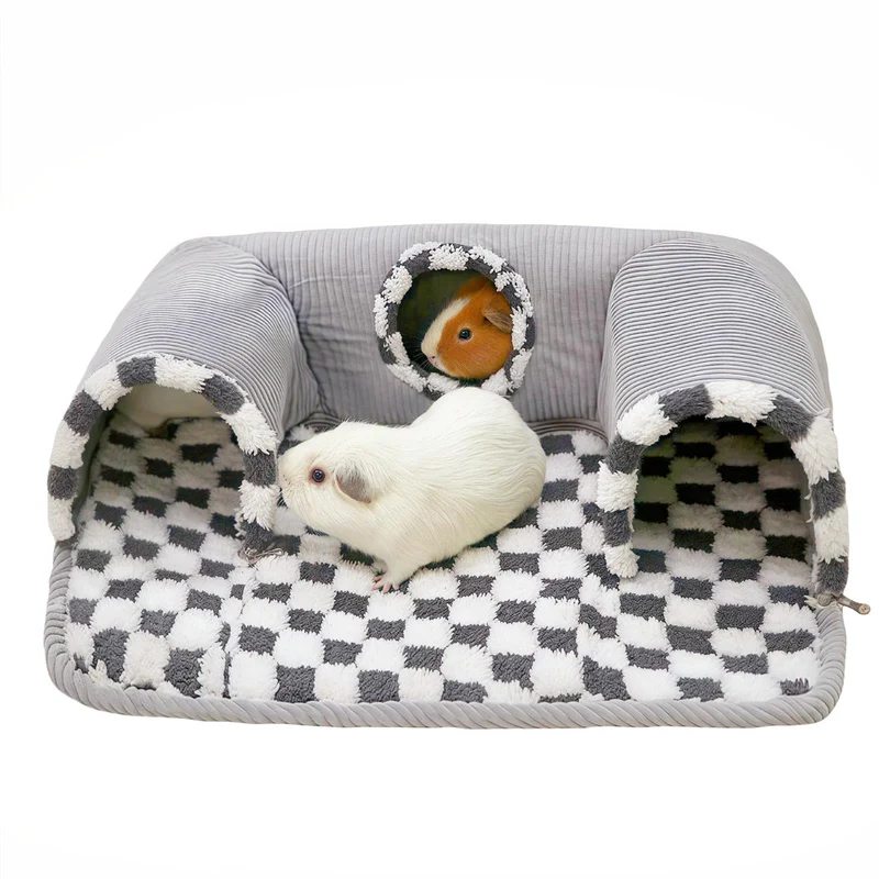 Lfokd Tunnel Abri pour Cochon d’Inde avec Lit Chaud — 3 Cavernes Gris