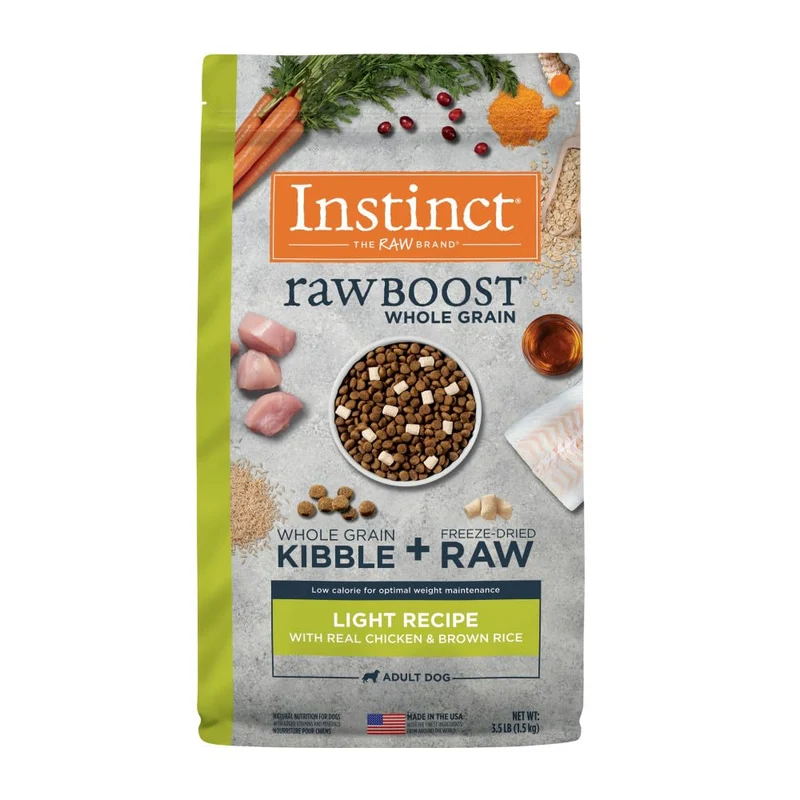 Instinct Raw Boost Light – Croquettes naturelles pour chien léger, poulet réel et riz brun, 3,5 lb
