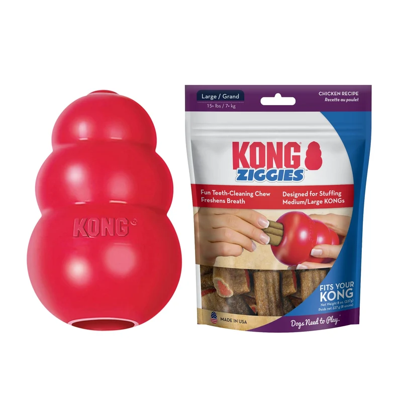 KONG Classique et Ziggies – Jouet durable et friandises poulet pour chiens (Grand chien)