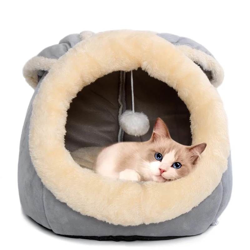 Lcybem – Caverne pour chat en forme de lapin Gris M | Lit douillet, lavable