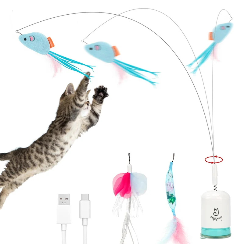 Migipaws Teaser Chat Interactif Automatique – Bâton interactif avec ventouse forte et câble flexible 70 cm