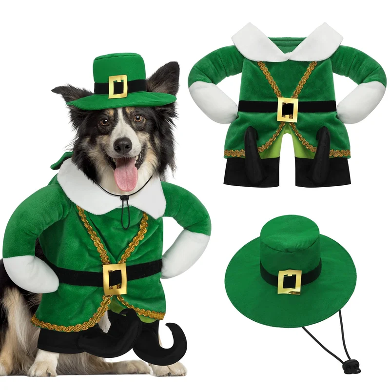Hollowfly Déguisement Saint-Patrick pour Chien et Chat – Costume Lutin Vert et Accessoires