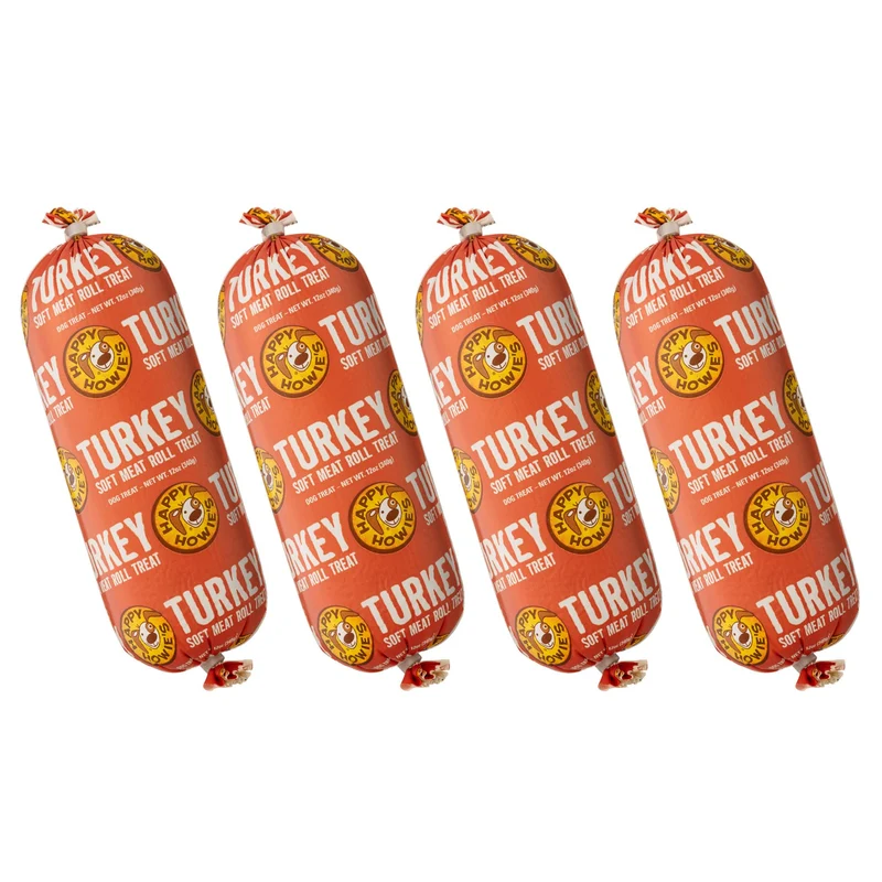 Happy Howie's Rouleaux de Viande Douce – Friandises pour Chiens, Dinde, Haute Protéine, Ingrédients Naturels, USA, Lot de 4 (≈198 g)