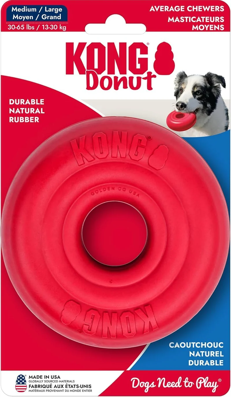 KONG Donut: Jouet Chien en Caoutchouc Durable – Santé Dentaire, Rebond et Lancer (M/L)