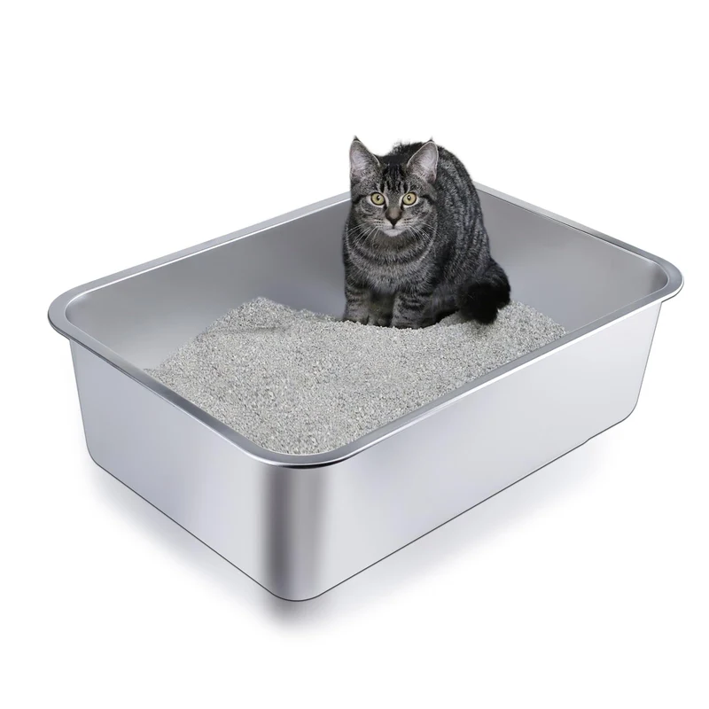 JKQADWD Litière en Acier Inox – Bords Hauts, Nettoyage Facile et Durable