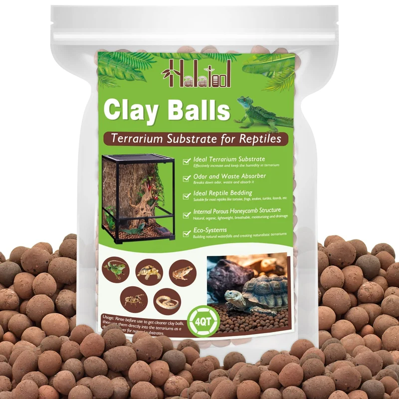 Halatool Substrat LECA 4QT pour Terrarium – Boules d’Argile Hydroton pour Reptiles