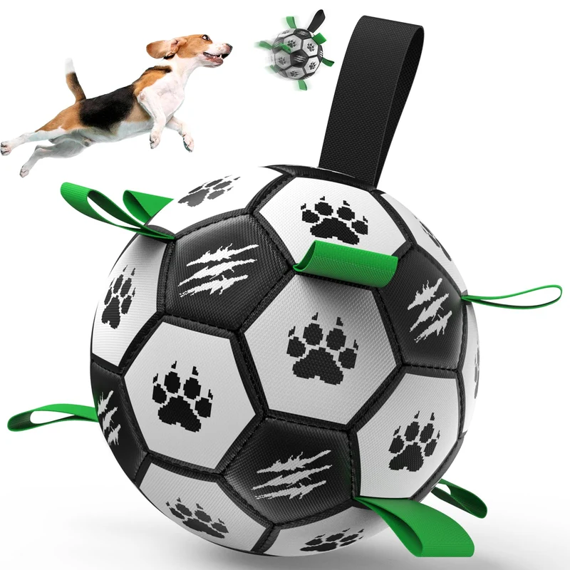 Diman Ballon de football pour chien – 6 pouces avec sangles, jouet extérieur durable