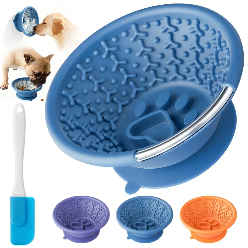 XUOEGUZ Bol Léchage Chien – Mangeoire lente anti-glisse et Distributeur (Bleu)