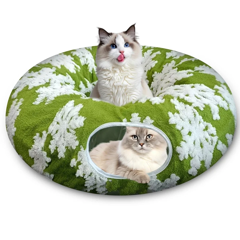 Anzfy Tunnel pour Chat – Tunnel annulaire donut avec coussin lavable (Vert)