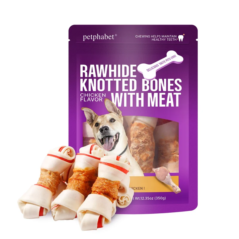 PETPHABET Os Rawhide Enveloppés au Poulet – Mastication Durable pour Chiens Moyens et Grands, 5 Pièces