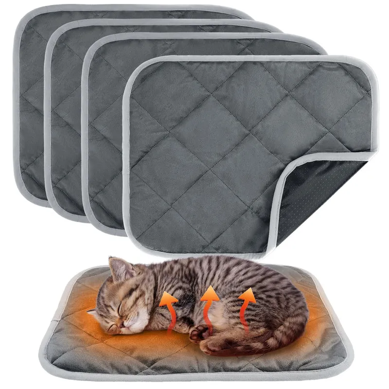 MEWTOGO – 4 Tapis Chauffants pour Chat, 15,7 x 19,7 po, Doux, Lavables, Base Anti-Dérapante